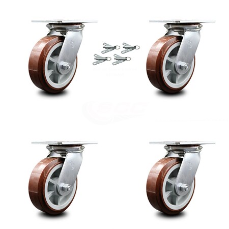 Service Caster 6 Inch Polyurethane Caster Set with Ball Bearings and Swivel Locks SCC SCC-35S620-PPUB-BSL-4